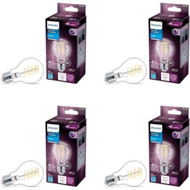 Imagem de Philip LED Vintage espiral transparente sem cintilação A19, regulável, tecnologia de conforto para os olhos, 500 lúmens, luz do dia (5000), 5,5W = 40W, certificado título 20, base E26, 4PK(565770)