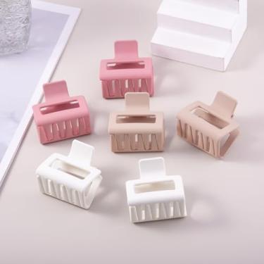 Imagem de 6 peças de clipes de garra de cabelo pequenos para mulheres 5 cm retângulo clipes de mandíbula para cabelos finos e grossos, rosa fosco bege