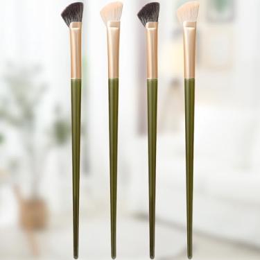 Imagem de Conjunto de pincéis de maquiagem com contorno angular de 4 peças - pincel de sombra de nariz em forma de meio leque e ferramentas profissionais para blush (preto e branco)