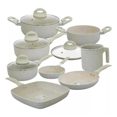 Imagem de Jogo Panelas Antiaderente Revestimento Cerâmica Ibizza Sahara - casamb