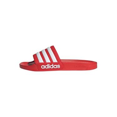 Imagem de adidas Sandália de chuveiro unissex Adilette para adultos, Vermelho vívido/branco/vermelho vívido, 13 Women/12 Men