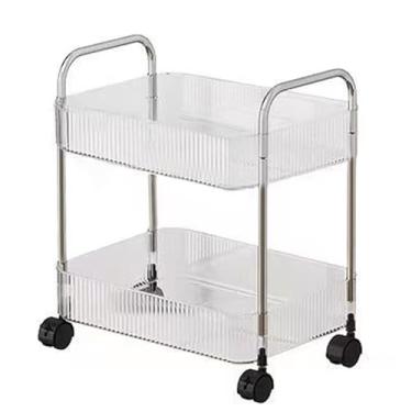 Imagem de Carrinho de armazenamento com rodinhas de 2-4 camadas com rodas bloqueáveis, organizador de banheiro transparente, mesa lateral de sofá móvel, unidade de prateleira, 39,9 cm P x 28,4 cm L x 44,5 cm A