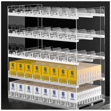 Imagem de Organizador de cigarros de parede de acrílico com empurrador automático, prateleira transparente para varejo, tamanho (32-92) x 27x(20-95) cm, perfeito para lojas de conveniência e lojas