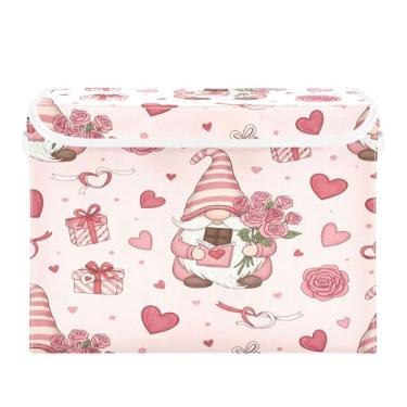 Imagem de Burbuja Caixa de armazenamento de gnomos Valentine com tampa e alças, grande caixa de armazenamento dobrável para prateleiras armário quarto escritório organizador