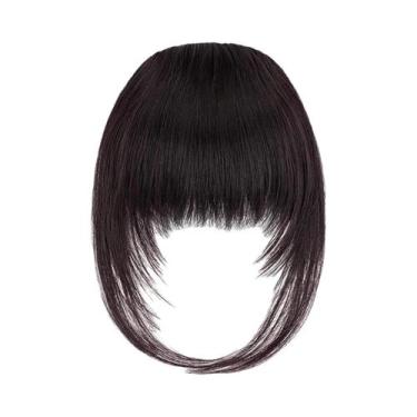 Imagem de Peruca Sintética Preta Natural Com Franja, Clip-On, Resistente Ao Calo
