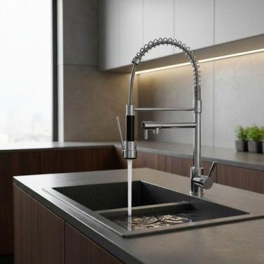 Imagem de Torneira Cozinha Gourmet Inox Ducha Extensível Mesa 51,5cm Aço Inoxidá