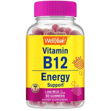 Imagem de Gomas de vitamina B12 WellYeah 1000mcg para energia 60 unidades-Unissex