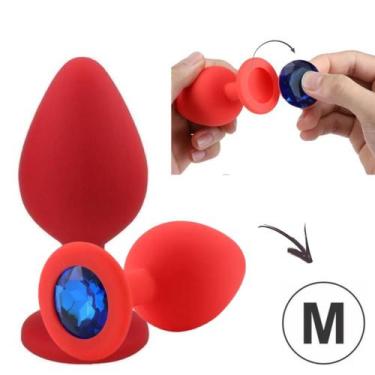 Imagem de Plug Anal Médio 8x3,5 Cm Silicone Vermelho Pedra Removível - Libb