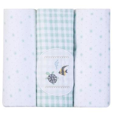 Imagem de Cueiro Manta Flanelada Bordados Infantil Bebê Kit 3 Unidades 80 x 80cm