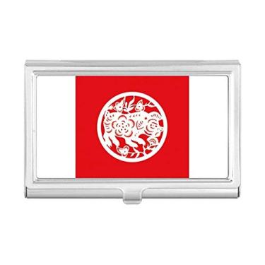 Imagem de Porta-cartões de visita com arte do zodíaco chinesa cortada em papel