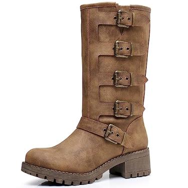 Imagem de GLOBALWIN Botas femininas de salto baixo estilo militar para motociclista de cano médio e grossas, Camelo 23yy11, 41