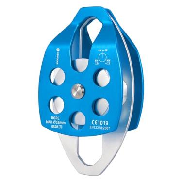 Imagem de NewDoar Polia de resgate grande certificada 30 KN CE polia dupla com placa giratória para resgate de escalada de montanhismo ao ar livre (azul 1 peça)