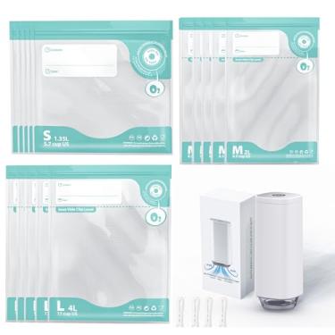 Imagem de Domsanistor Máquina Seladora a Vácuo Elétrica com Kit Sous Vide e Mini Bomba de Vácuo Portátil, 15 Sacos Seladores Reutilizáveis e 4 Grampos de Vedação