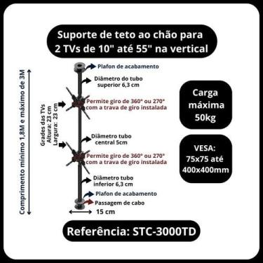 Imagem de Suporte para 2 monitores ou tv de 10 a 65 polegadas suporte do Teto ao