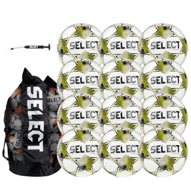 Imagem de SELECT Bola de futebol Viking DB, pacote com 12 bolas com bolsa de bolas e bomba de mão, branco/amarelo/preto NFHS V25, tamanho 5