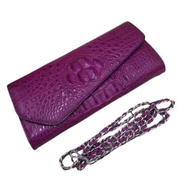 Imagem de Bolsa feminina de couro jacaré genuíno com corrente de aba feminina de couro de crocodilo bolsa de ombro única feminina, Roxa, 26cm(Length) x 12cm(Height) x 3cm(Deep)