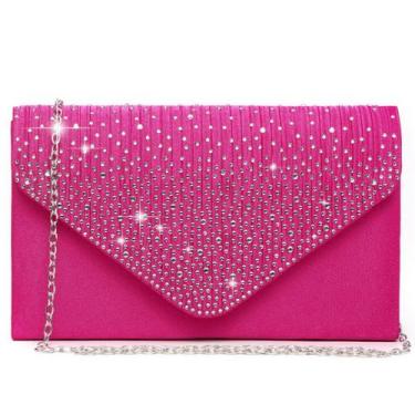 Imagem de Bolsa de noite feminina Dasein, strass, cetim, rosa choque