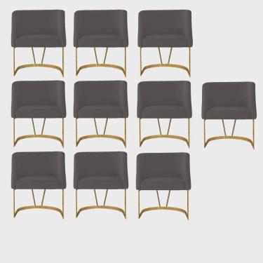 Imagem de Kit 10 Poltrona Cadeira Aurora Luxo Confort Industrial Ferro Dourado Veludo Cinza - Ahz Móveis