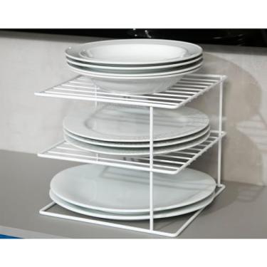 Imagem de Suporte Porta 24 Pratos Organizador de Armário de Cozinha Aramado 3 Andares Branco Pliar
