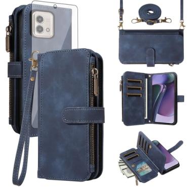 Imagem de Asuwish Capa de celular para Motorola Moto G Stylus 5G 2023 com zíper carteira celular com protetor de tela de vidro temperado alça transversal flip compartimento para cartão de crédito GStylus G5