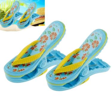Imagem de Kit 2 Prendedores De Toalha Modelo Sandália Clip Azul Para Cadeira De Praia Varal - AMZ