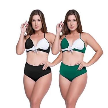 Imagem de Biquínis Feminino Kit 2 Peças Bicolor Chapa Barriga Cós Alto - HYPE MO