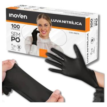 Imagem de Luvas Descartável Nitrílica Preta Látex S/Pó 100 Peças (M)