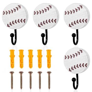 Imagem de 4pcs Ganchos Parede Decorativos Beisebol, Ganchos Casaco Madeira Beisebol Decoração Parede Tema Esportivo Suporte Toalha para Escritório Casa Sala Brincar Chapéus Chaves Mochilas Organização