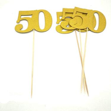 Imagem de Palitos de centro de 50 anos para comemorações de 50 anos na faculdade ou no ensino médio ou celebrações de empresa e decorações de galas, adereços para cabine de fotos de festa 4CT, Dourado, Large