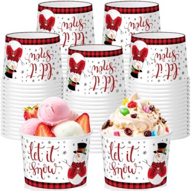 Imagem de Sabary 60 peças de copos de petisco de Natal de 255 g, preto, vermelho, buffalo, xadrez, copo de papel, boneco de neve, tigelas de sobremesa, suprimentos de festa de Natal para comida quente ou fria
