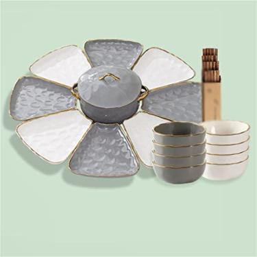 Imagem de Conjunto de pratos de duas cores, conjunto de pratos de cerâmica, utensílios domésticos, tigela de sopa, jantar de reunião (D conforme mostrado)