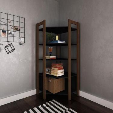 Imagem de Estante Escritório De Canto Multimóveis Cr25067 Preta/Nogal - MULTIMOV