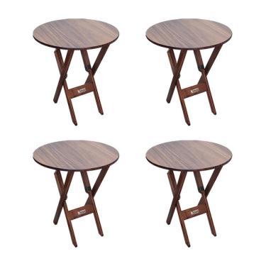 Imagem de Kit 4 Mesas Dobráveis De Madeira Redonda 70cm Imbuia - Cor: Marrom