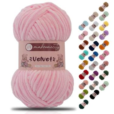 Imagem de Makromecity Fio de veludo 100 g (3,5 oz) / 120 m (132 jardas) fio de chenille premium 100% poliéster, ultra macio, antibolinhas, lavável na máquina, 30 cores para tricô e crochê (rosa bebê, 1 novelo)
