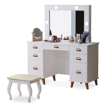 Imagem de Penteadeira Camarim New Seul Com Banqueta Almofadada Branco - Luapa