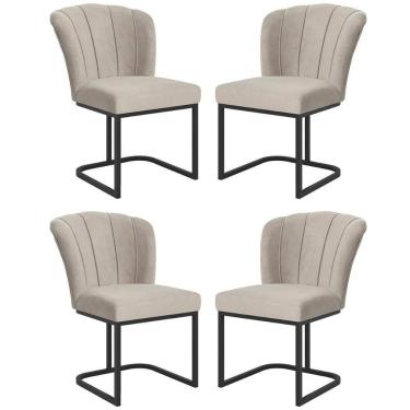 Imagem de Kit 4 Cadeiras Jantar Flor Mesa Cozinha Reforçada Base Metal Preta Bege