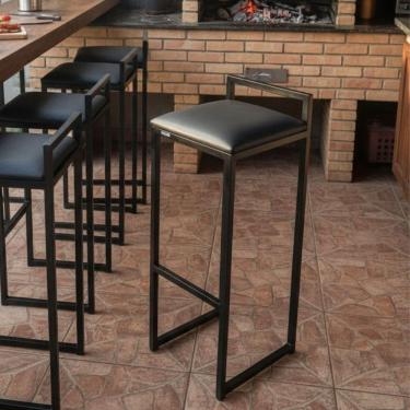 Imagem de Banqueta Alta Bancada Estofada Preto