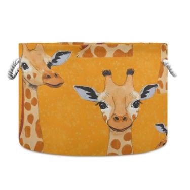 Imagem de JUZIHAI Cesta de armazenamento dobrável girafa cesto de roupa suja para bebê, cobertor com alças de corda de algodão, caixa de brinquedos dobrável, organizador de armário para quarto, berçário, casa