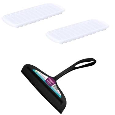 Imagem de Conjunto de 1 Rodo Plástico Multiuso Preto com Raspador 18cm + 2 Forma de Gelo em Cubos Plástica