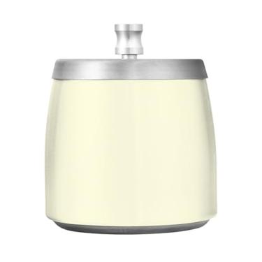 Imagem de Qilmy Cinzeiro de aço inoxidável amarelo pálido com tampa - Cinzeiro de cigarro à prova de vento sem cheiro sem fumaça para casa, escritório, carro, pátio, varanda (uso interno e externo)