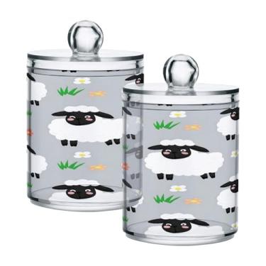 Imagem de Qilmy Playful Poses Suporte Qtip pacote com 2, frascos de boticário de 400 ml, vasilha organizadora de banheiro para cotonetes, bolas de algodão, almofadas de maquiagem, fio dental, sais de banho