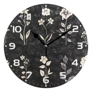 Imagem de JUZIHAI Silhuetas relógio de parede de flores silencioso, sem tique-taque, relógios de parede redondos, operados por bateria, fácil de ler, relógio decorativo de parede para casa, cozinha, sala de