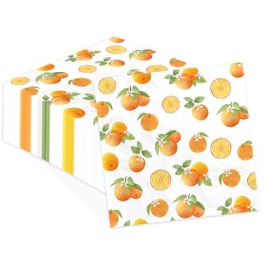 Imagem de 100 guardanapos de papel cítrico laranja com tema de frutas em 3 camadas toalhas de mão absorventes descartáveis guardanapos de convidados de festa de verão para aniversário, chá de bebê, casamento