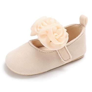 Imagem de Vestido Mary Jane para bebês meninas sapatos rasos para recém-nascido antiderrapante sola macia sapatos de caminhada 0-18 meses, Bege, 4.5-5 Infant