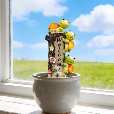 Imagem de Placa de boas-vindas de tartaruga em vaso de acrílico para plantas, ornamento decorativo para vasos de flores internos/externos, presente ideal para embelezamento de paisagens de quintal e gramado (AB