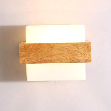 Imagem de Abajur escandinavo escandinavo escandinavo de madeira vidro abajur corredor varanda cabeceira LED E27 lâmpadas de parede lateral interior para decoração de casa