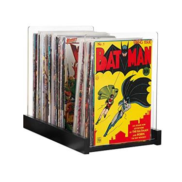 Imagem de Suporte de armazenamento de quadrinhos para exibir quadrinhos, organizador de prateleira de madeira para quadrinhos, toploader, revistas, livros – Alta capacidade, 36,8 x 20,3 cm, comporta até 150 quadrinhos (preto)