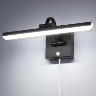 Imagem de MantoLite Luminária de parede de banheiro regulável de LED de 38.1 cm, 6000K 8W para gabinete, luz frontal de espelho de maquiagem preta, lâmpada de leitura de cabeceira de braço ajustável, arandela