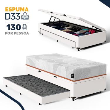 Imagem de Cama Box Baú com Colchão de Espuma D33 Enrolado Sonno Full - Umaflex + Auxiliar de Espuma Solteiro 88cm