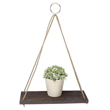 Imagem de Rack de armazenamento de prateleira de parede, madeira de camada única + material de corda de cânhamo, rack de suspensão de parede, enfeite de cabide de parede para sala de estar decoração(#1)